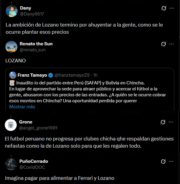 Hinchas se quejan por Agustín Lozano (Foto: X).