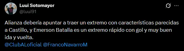 Hinchas piden a Emerson Batalla (Foto: X).