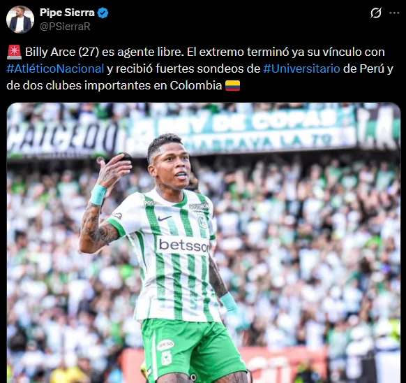 Billy Arce, sondeado por Universitario (X @PSierraR).