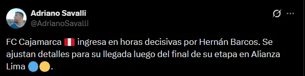Hernán Barcos cerca de Cajamarca FC (Foto: X).