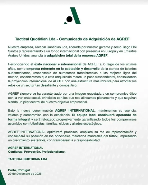 AGREF informó la venta y ahora será AGREF International. (Foto: AGREF)