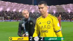 Cristiano Ronaldo se lamenta por el empate final entre Al Nassr y Al Ettifaq.