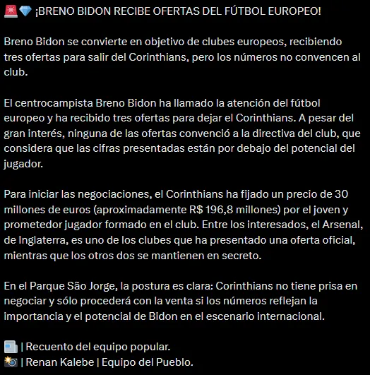 Breno Bidon con ofertas (Foto: X).