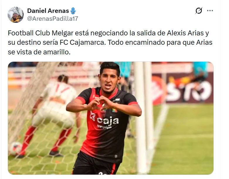 Alexis Arias dejaría Melgar y se iría a FC Cajamarca. (Foto: X)