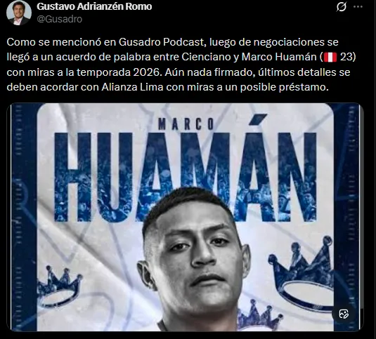 Huamán llegaría a Cienciano (Foto: X).