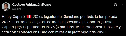 Henry Caparó a Cienciano (Foto: X).