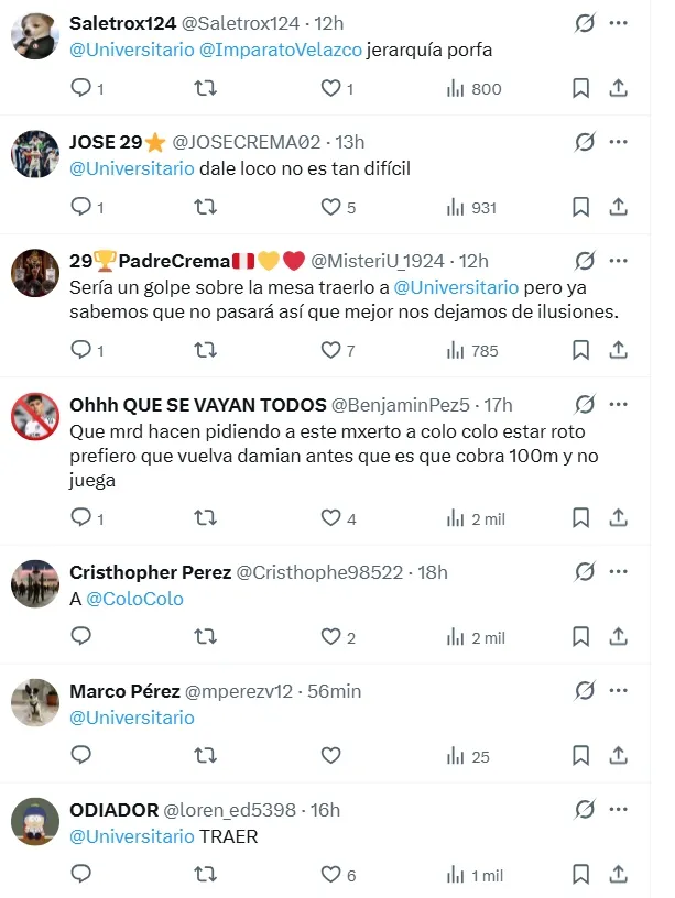 Los hinchas de Universitario piden a Luciano Vietto. (Foto: X)