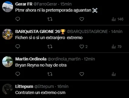 Hinchas piden un nuevo extremo (Foto: X).