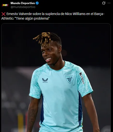 Nico Williams, con un “problema”, según Valverde (X @mundodeportivo).