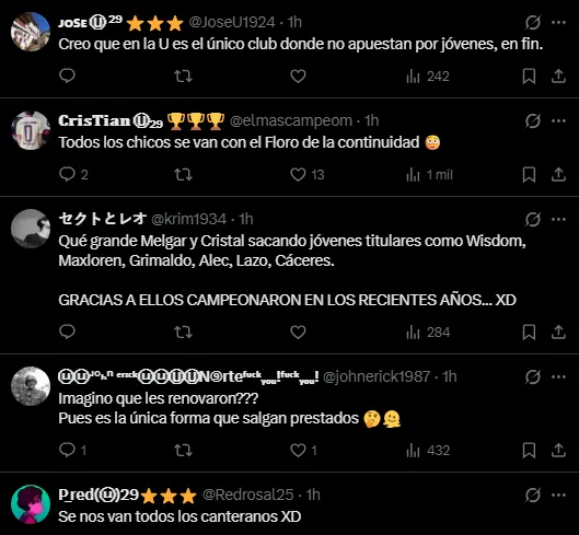 Hinchas molestos con el trabajo de cantera (Foto: X).