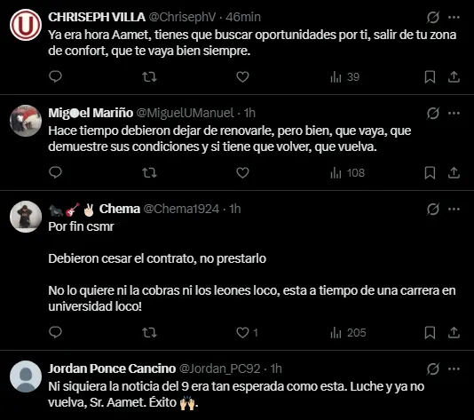 Mensajes de los hinchas de Universitario (Foto: X).