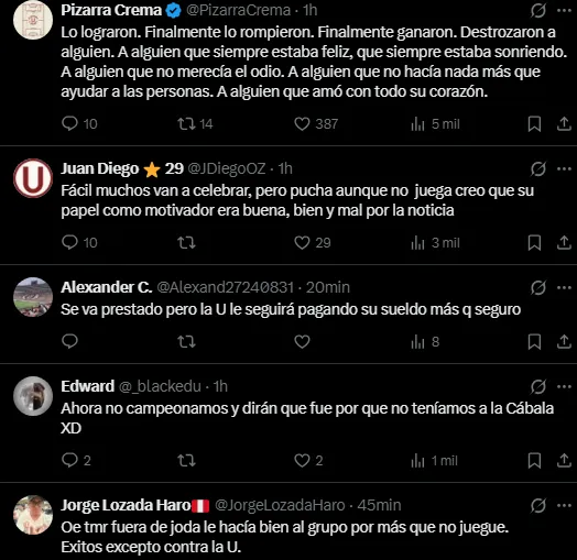 Mensajes de los hinchas de Universitario (Foto: X).