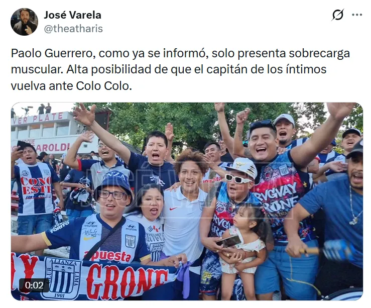 Paolo Guerrero se alista para el Alianza Lima vs. Colo Colo. (Foto: X)