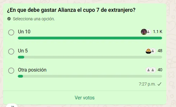 La votación de los hinchas de Alianza Lima sobre el refuezo del séptimo extranjero (Bolavip Perú).