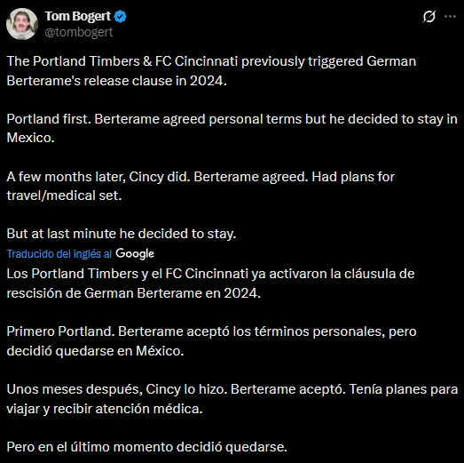 Las veces que Berterame pudo ir a la MLS (X @tombogert).