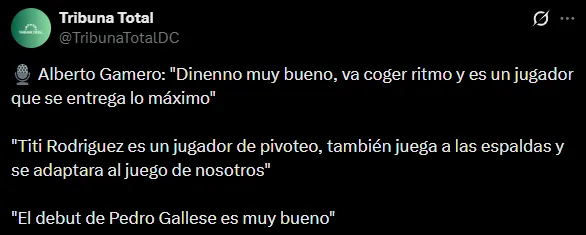 Alberto Gamero y sus declaraciones post partido (X @TribunaTotalDC).
