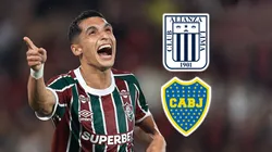 Kevin Serna con los escudos de Alianza Lima y Boca Juniors.