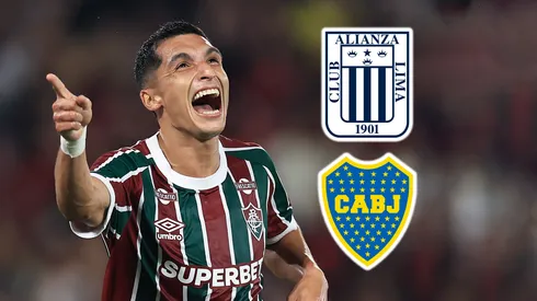 Kevin Serna con los escudos de Alianza Lima y Boca Juniors.
