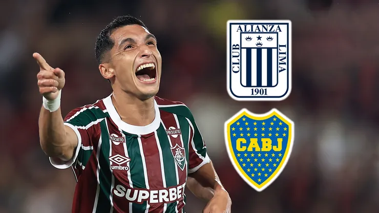 Kevin Serna con los escudos de Alianza Lima y Boca Juniors.