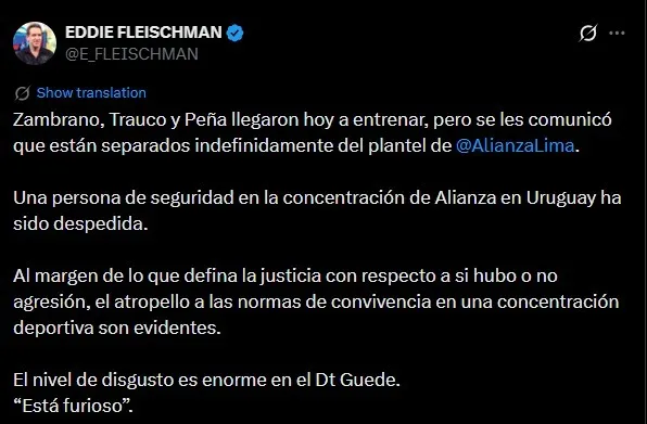 Alianza Lima despidió a persona dentro del Club. (Foto: X).