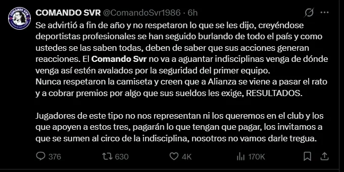 Fuente: Comando SVR.
