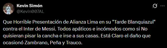 Culpan a Zambrano, Peña y Trauco en la Noche Blanquiazul (X @Kevin007AL).