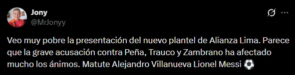 Culpan a Zambrano, Peña y Trauco en la Noche Blanquiazul (X @MrJonyy).