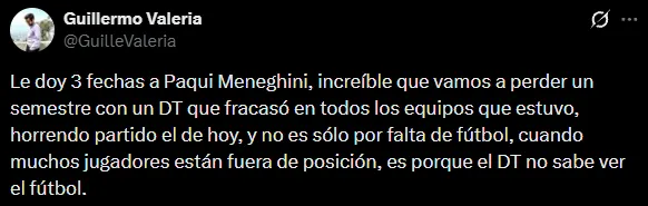 Críticas a Meneghini (X @GuilleValeria).