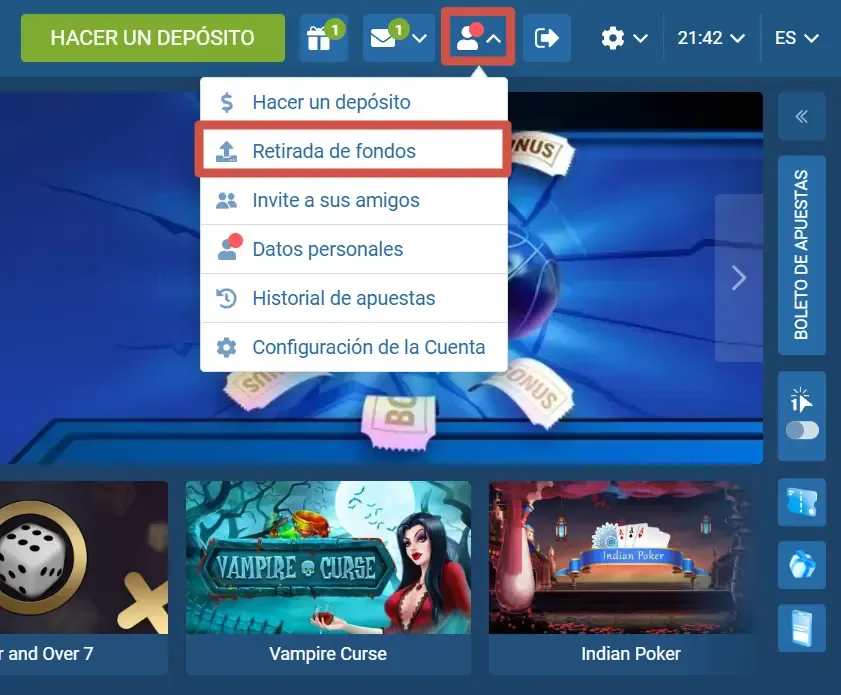 como retirar dinero en 1xbet