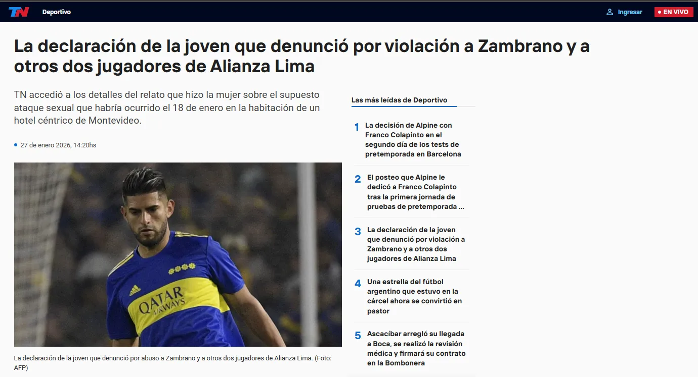 TN reveló parte del acta testimonial de la victima. (Foto: TN).