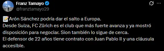 Arón Sánchez interesa en Suiza (Foto: X).