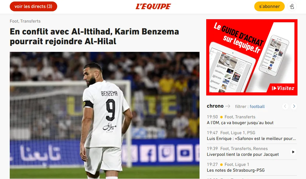 Benzema podría sumarse a Al Hilal (L’Equipe).