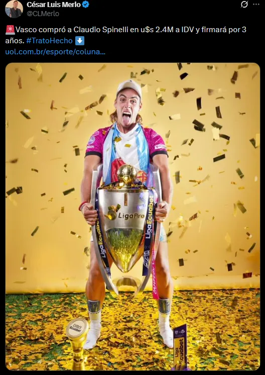 Spinelli jugará en Brasil (Foto: X).
