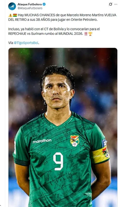 Marcelo Martins firmaría por Oriente Petrolero. (Foto: X)