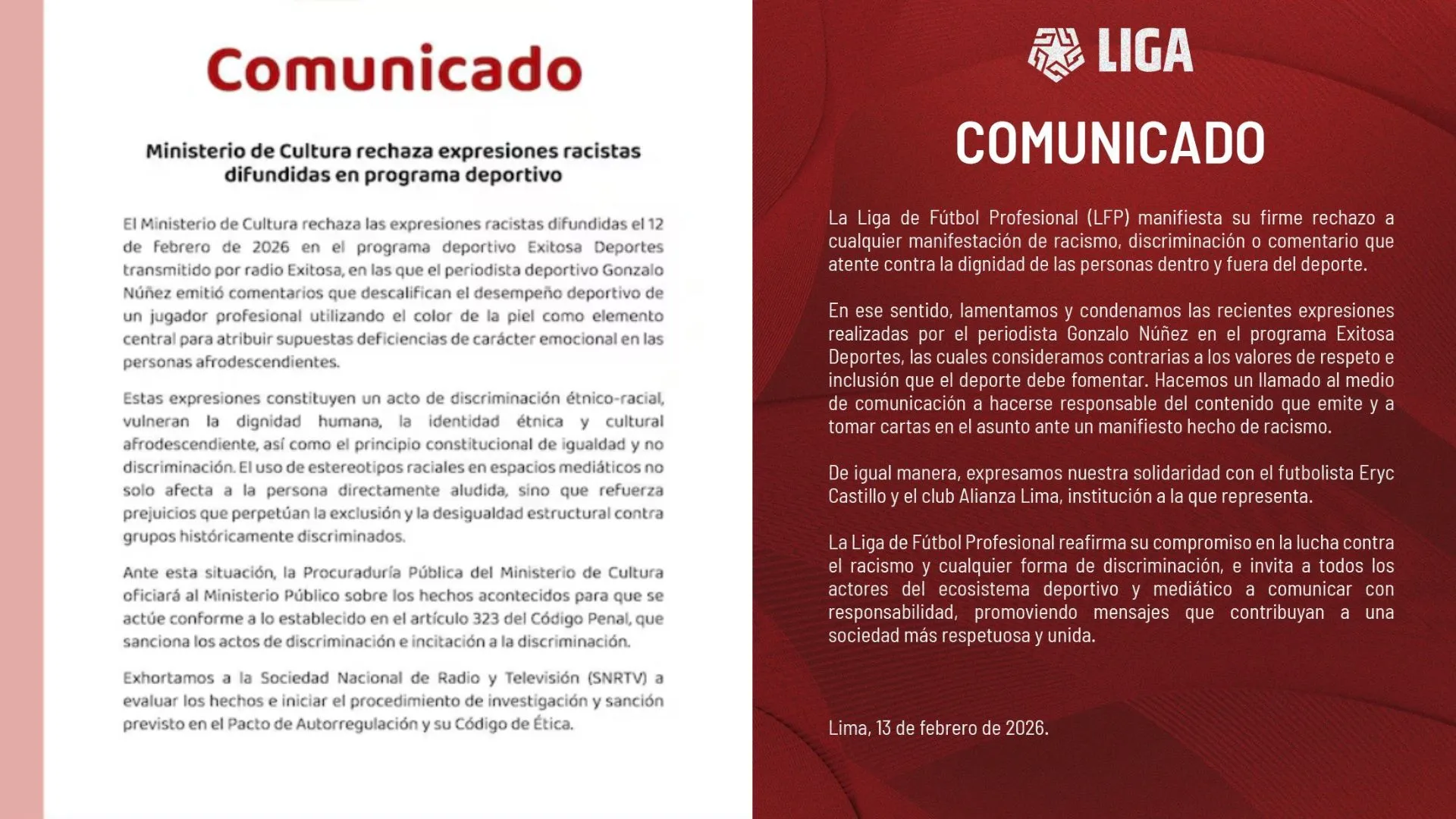 Fuente: Ministerio de Cultura y Liga 1.