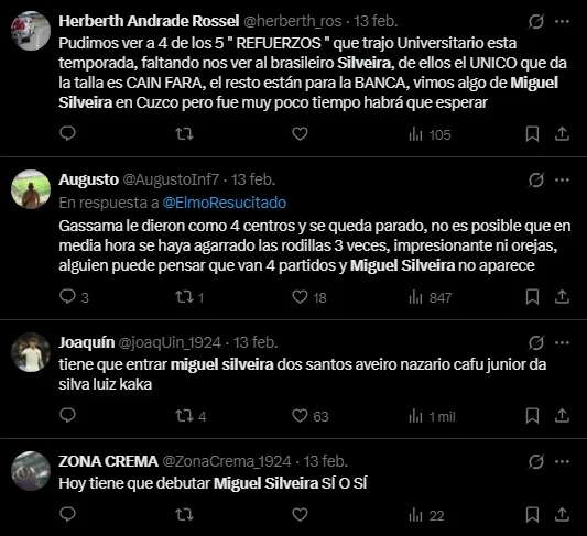 Hinchas piden debut de Miguel Silveira (Foto: X).