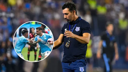 Eduardo Ledesma, DT de 2 de Mayo, y jugadores Sporting Cristal.