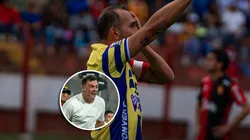 Hernán Barcos celebrando y Pablo Guede gritando.