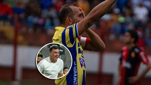 Hernán Barcos celebrando y Pablo Guede gritando.