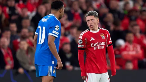 Gianluca Prestianni, en su cruce con Kylian Mbappé en el partido de ida.
