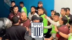 Jugadores de Universitario peleando con hinchas de Cristal.