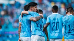 Jugadores de Sporting Cristal celebrando hoy ante Alianza Atlético.