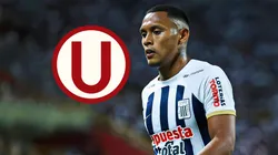 Bryan Reyna con camiseta de Alianza Lima y escudo de Universitario.
