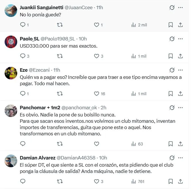 Hinchas de San Lorenzo se quejaron por el pago de la cláusula de salida de Pablo Guede. (Foto: X)