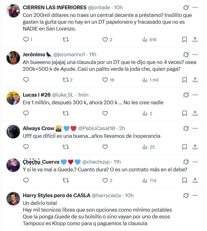 Hinchas de San Lorenzo se quejaron por el pago de la cláusula de salida de Pablo Guede. (Foto: X)