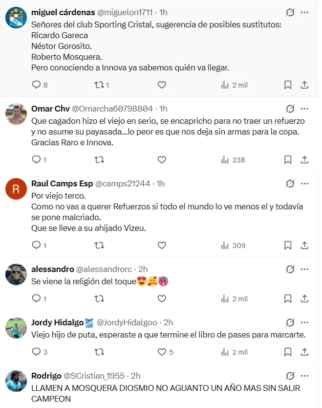 Los hinchas de Sporting Cristal pidieron a estos entrenadores. (Foto: X)