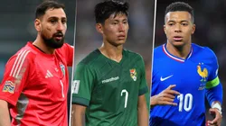Gianluigi Donnarumma, Miguel Terceros y Kylian Mbappé, figuras de Italia, Bolivia y Francia, respectivamente.