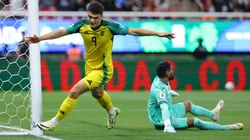 Jamaica festejando su gol ante Nueva Caledonia por el repechaje al Mundial 2026.