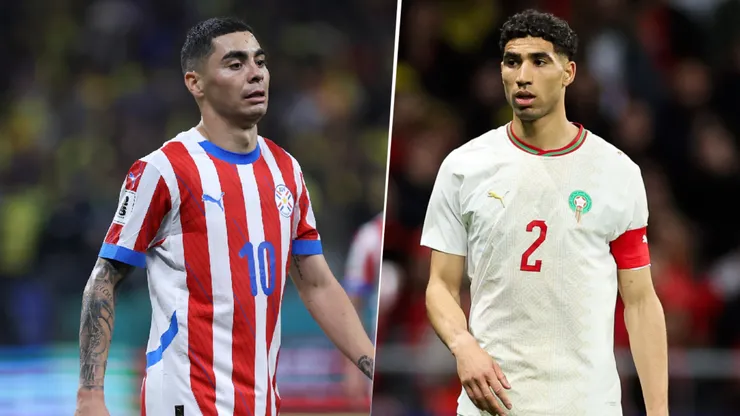 Miguel Almirón y Achraf Hakimi, figuras de Paraguay y Marruecos.