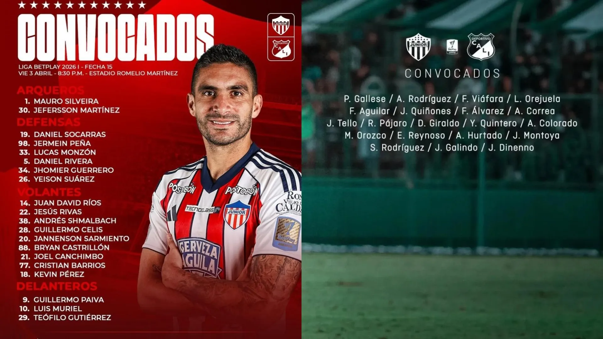 Los convocados de ambos equipos (Oficiales).